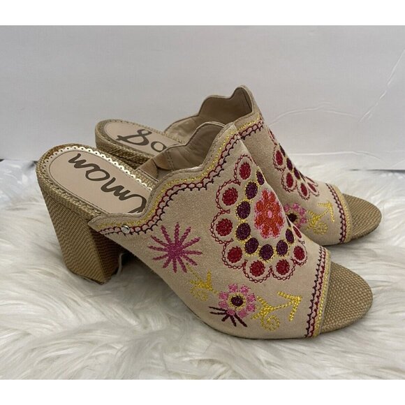 Sam Edelman Size 8 Olive Embroidered Chunky Heel‎ Slide Sandal Shoes Comfort - Picture 1 of 16